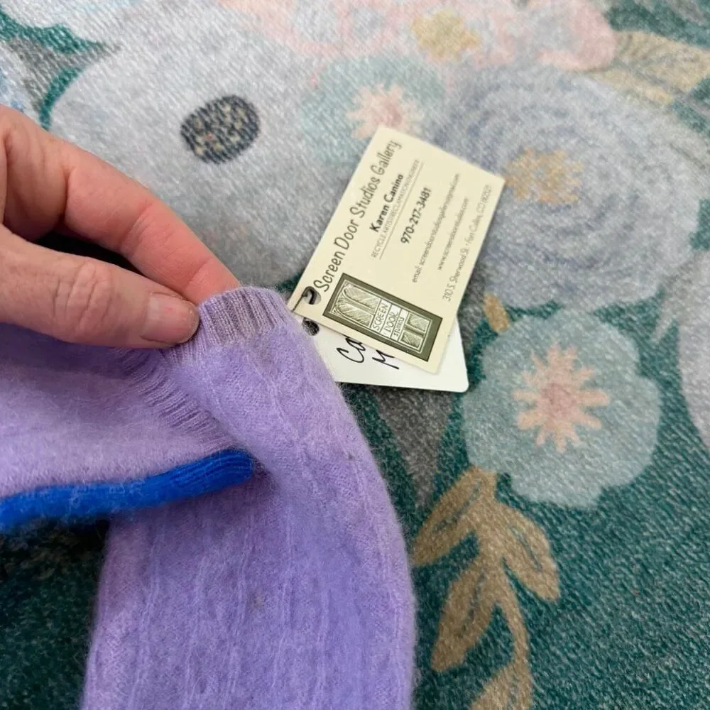 Cashmere Mittens Long Upcycled Handmade Blue Purple Knit Gloves Womens Adult NWT